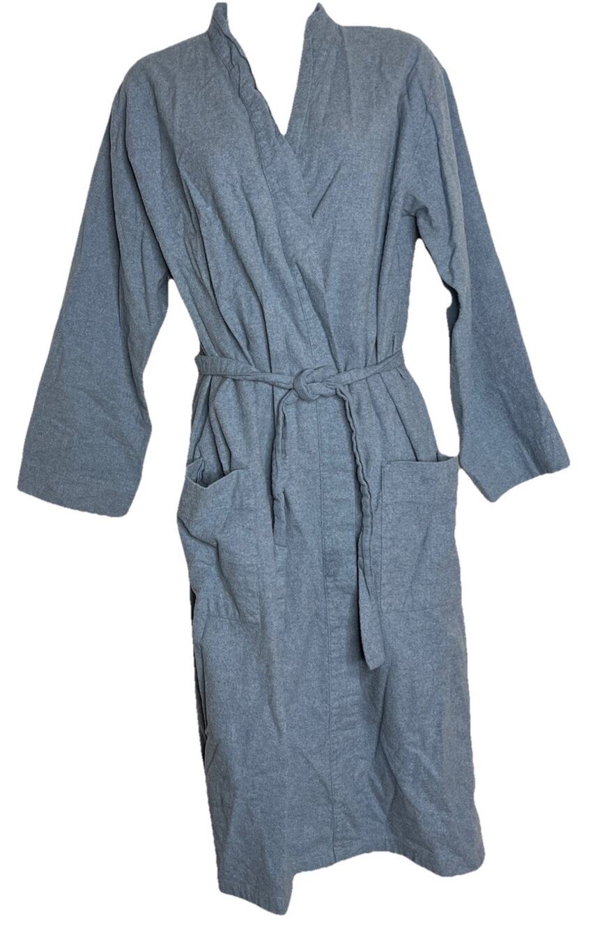 Coyuchi Women's S/M Blue Flannel Organic Cotton Midi Robe